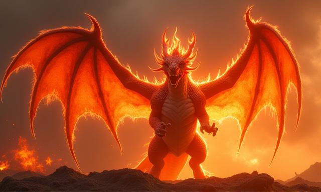 Animación 3D de un dragón elemental de fuego
